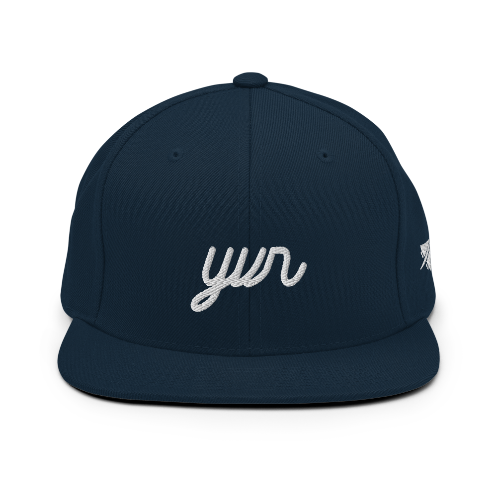 YHM Designs - YVR Vancouver Airport Code Snapback Hat - Vintage Script Design - White Embroidery - Image 05