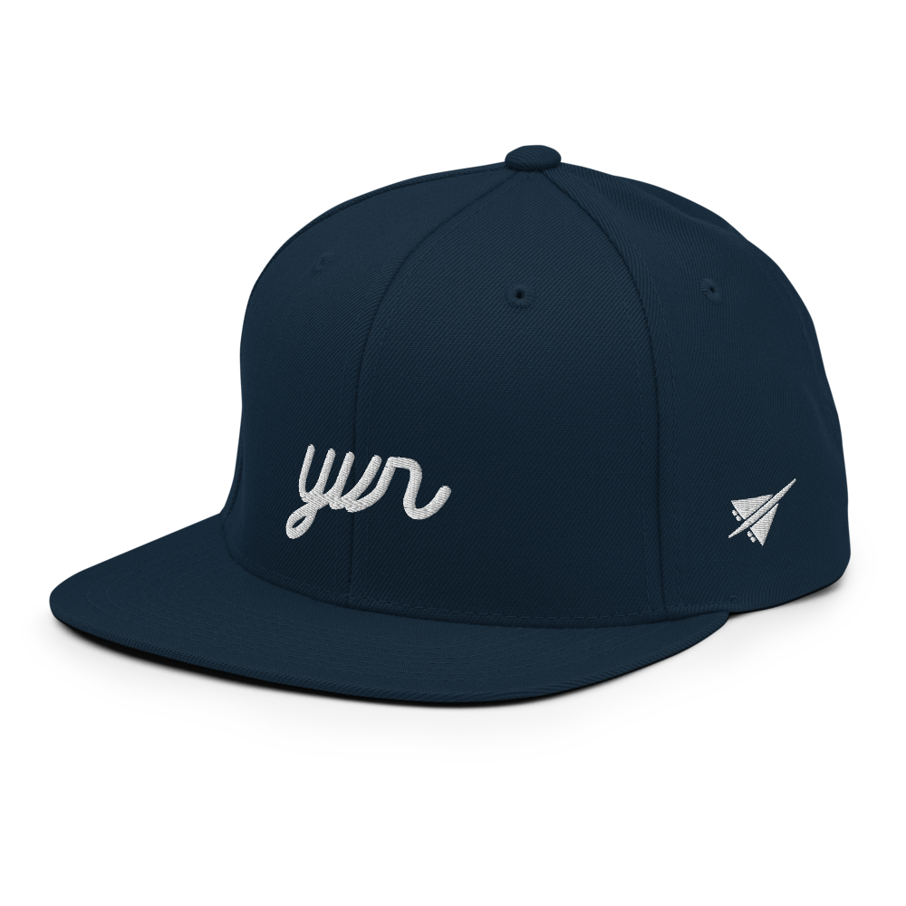 YHM Designs - YVR Vancouver Airport Code Snapback Hat - Vintage Script Design - White Embroidery - Image 07