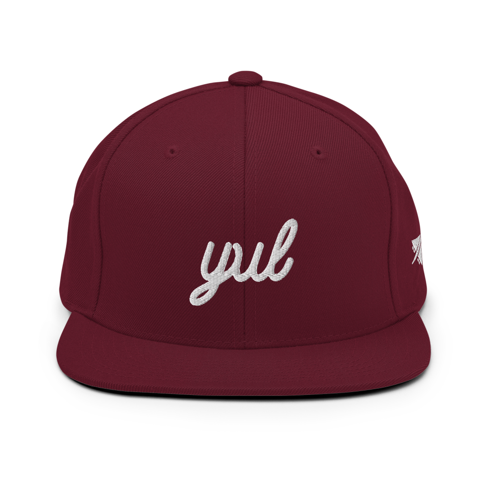 YHM Designs - YUL Montreal Airport Code Snapback Hat - Vintage Script Design - White Embroidery - Image 10