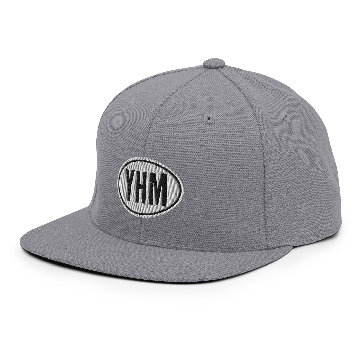 Oval Car Sticker Snapback Hat • Black and White Embroidery