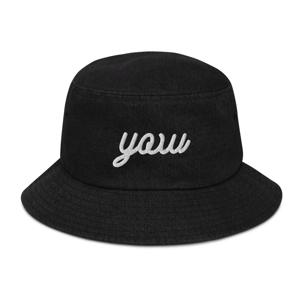 YHM Designs - YOW Ottawa Airport Code Denim Bucket Hat - Vintage Script Design - White Embroidery - Image 05