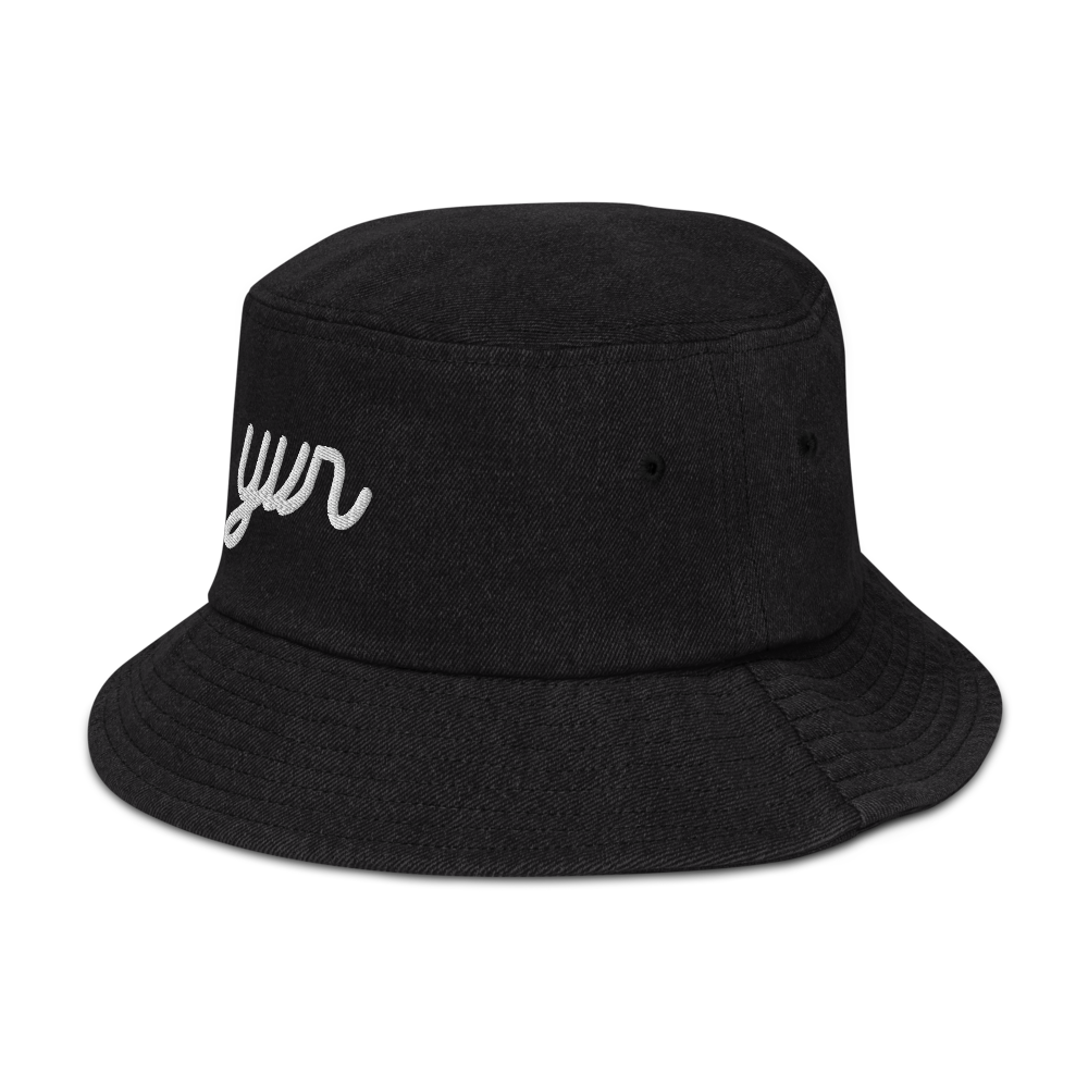 YHM Designs - YVR Vancouver Airport Code Denim Bucket Hat - Vintage Script Design - White Embroidery - Image 08