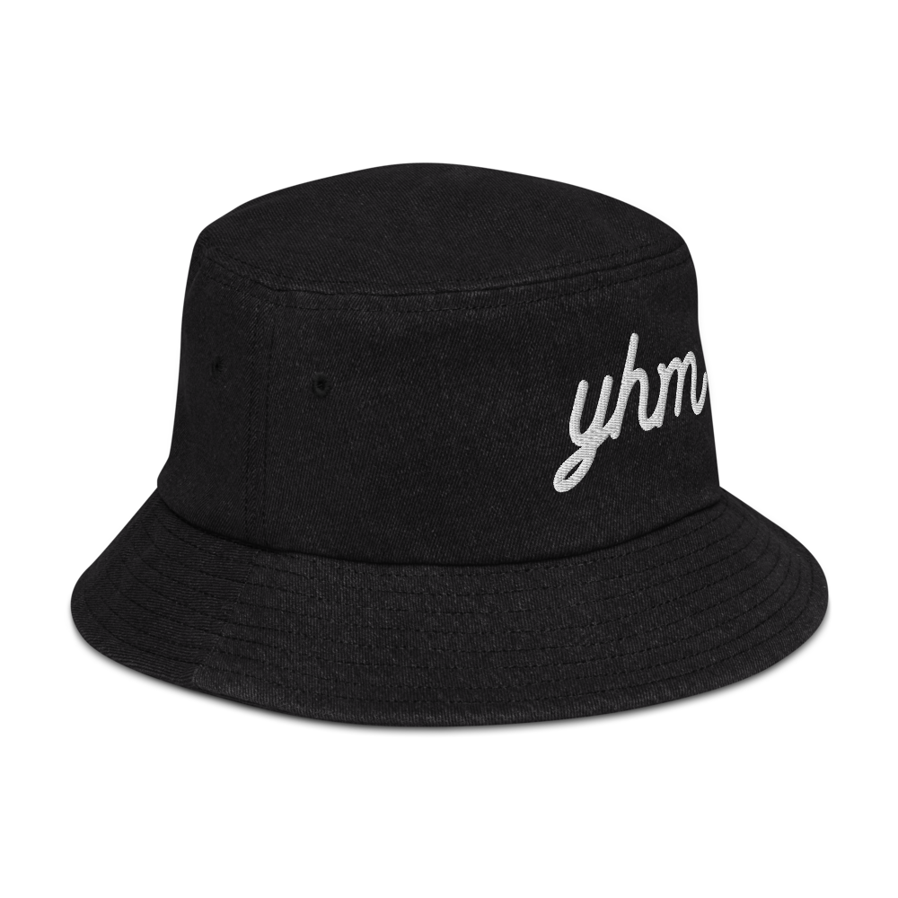 YHM Designs - YHM Hamilton Airport Code Denim Bucket Hat - Vintage Script Design - White Embroidery - Image 07
