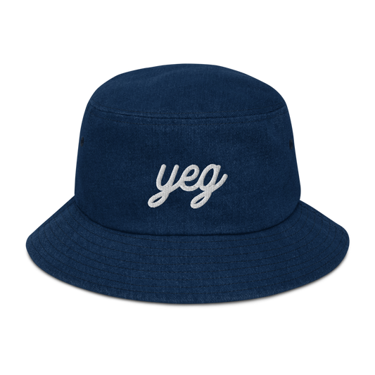 Vintage Script Denim Bucket Hat • YEG Edmonton • YHM Designs - Image 01