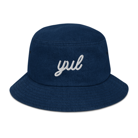 Vintage Script Denim Bucket Hat • YUL Montreal • YHM Designs - Image 01