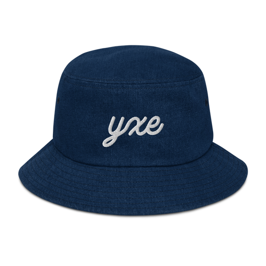 Vintage Script Denim Bucket Hat • YXE Saskatoon • YHM Designs - Image 01
