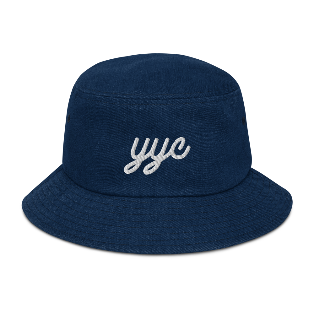 Vintage Script Denim Bucket Hat • YYC Calgary • YHM Designs - Image 01