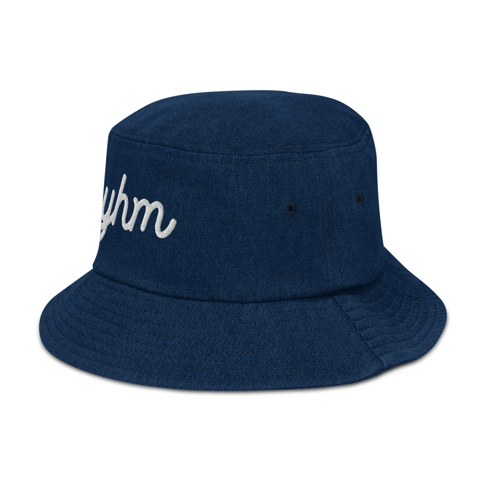YHM Designs - YHM Hamilton Airport Code Denim Bucket Hat - Vintage Script Design - White Embroidery - Image 11