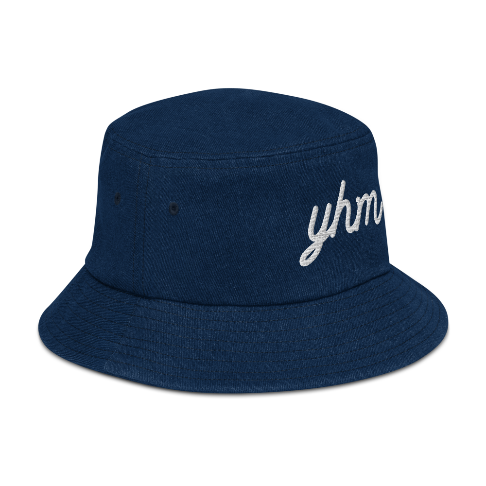 YHM Designs - YHM Hamilton Airport Code Denim Bucket Hat - Vintage Script Design - White Embroidery - Image 10