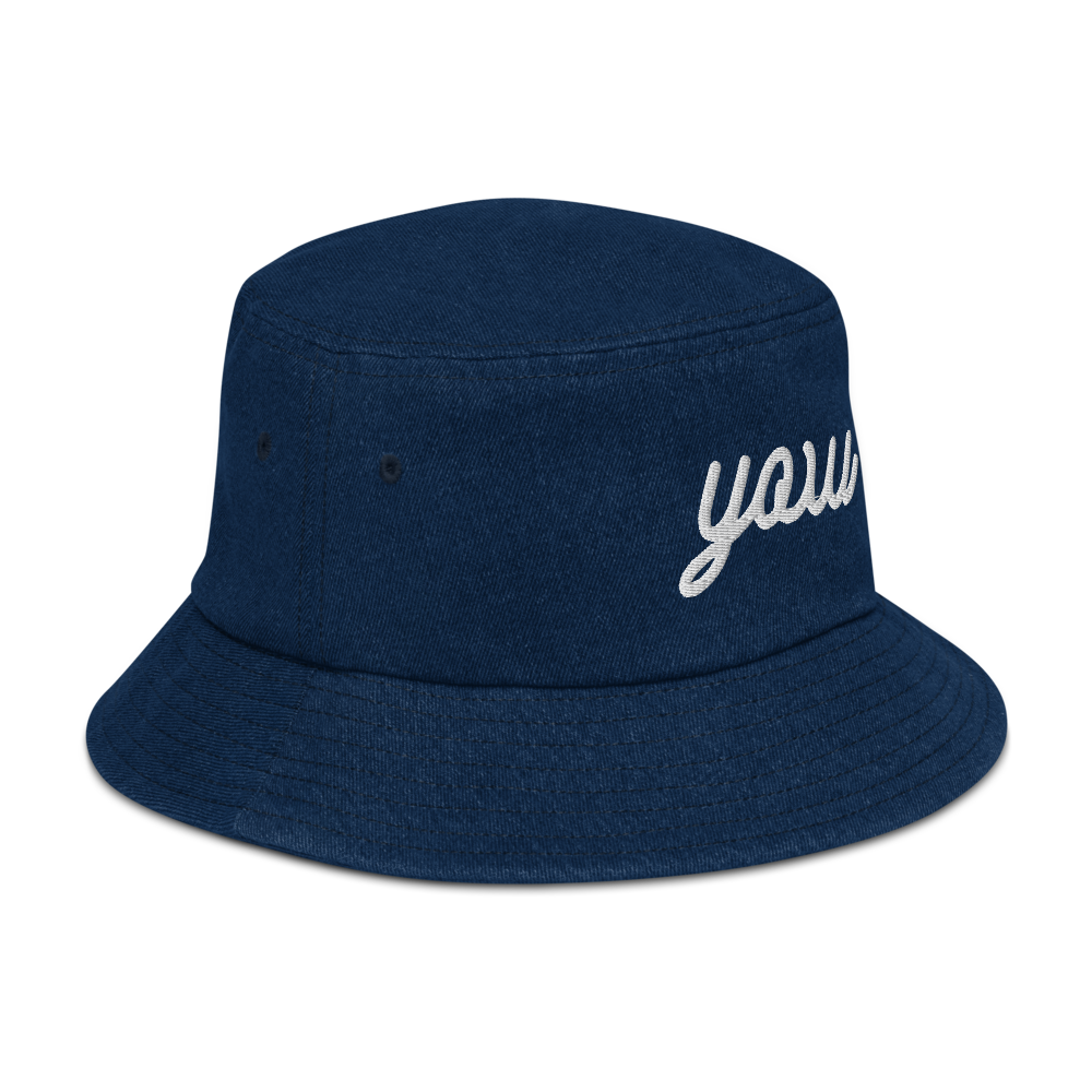 YHM Designs - YOW Ottawa Airport Code Denim Bucket Hat - Vintage Script Design - White Embroidery - Image 10