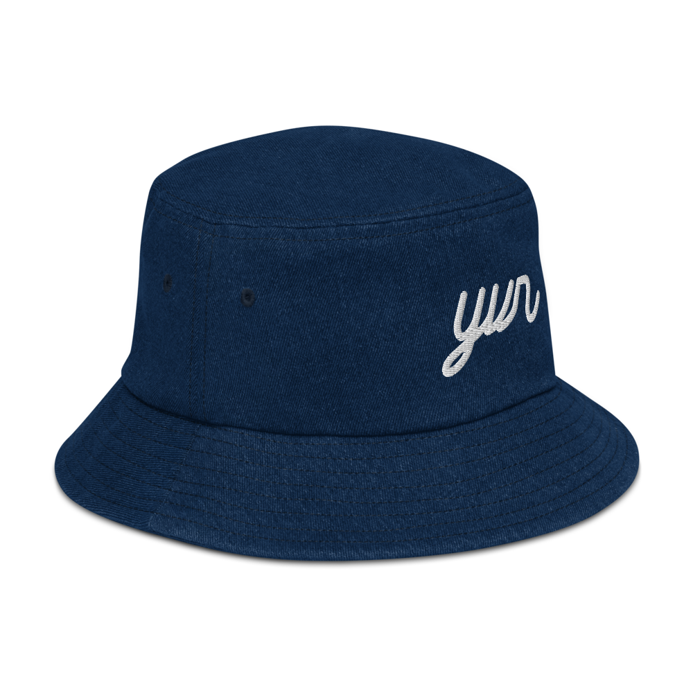 YHM Designs - YVR Vancouver Airport Code Denim Bucket Hat - Vintage Script Design - White Embroidery - Image 10