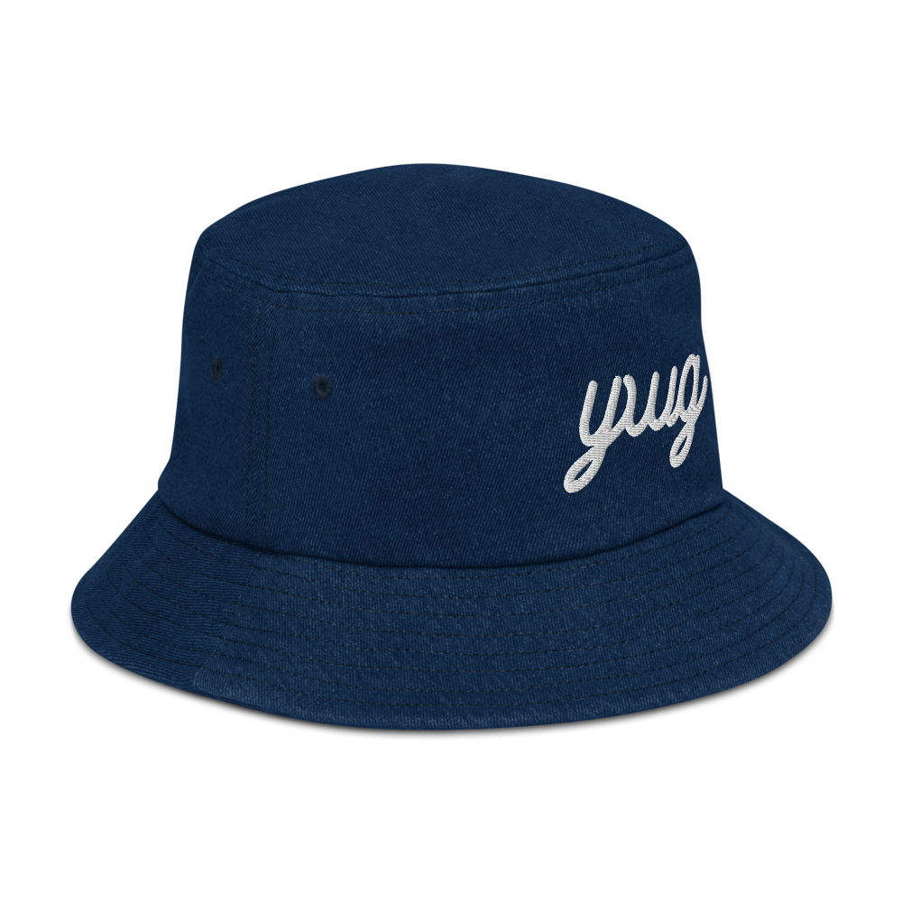 YHM Designs - YWG Winnipeg Airport Code Denim Bucket Hat - Vintage Script Design - White Embroidery - Image 10