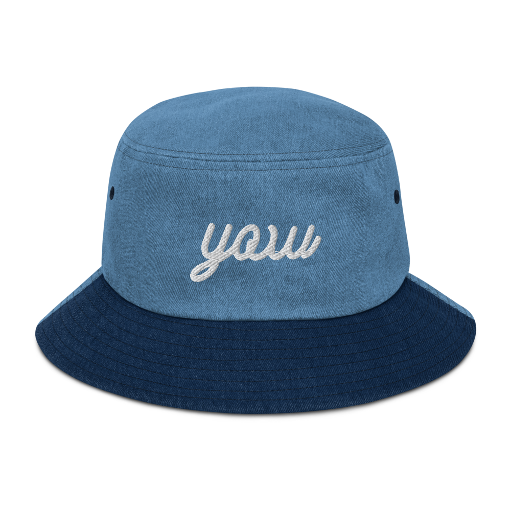 YHM Designs - YOW Ottawa Airport Code Denim Bucket Hat - Vintage Script Design - White Embroidery - Image 12