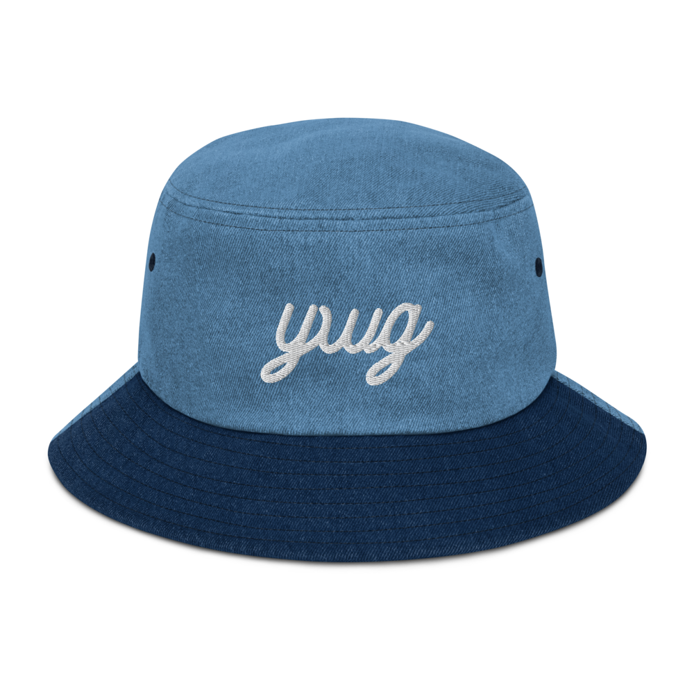 YHM Designs - YWG Winnipeg Airport Code Denim Bucket Hat - Vintage Script Design - White Embroidery - Image 12