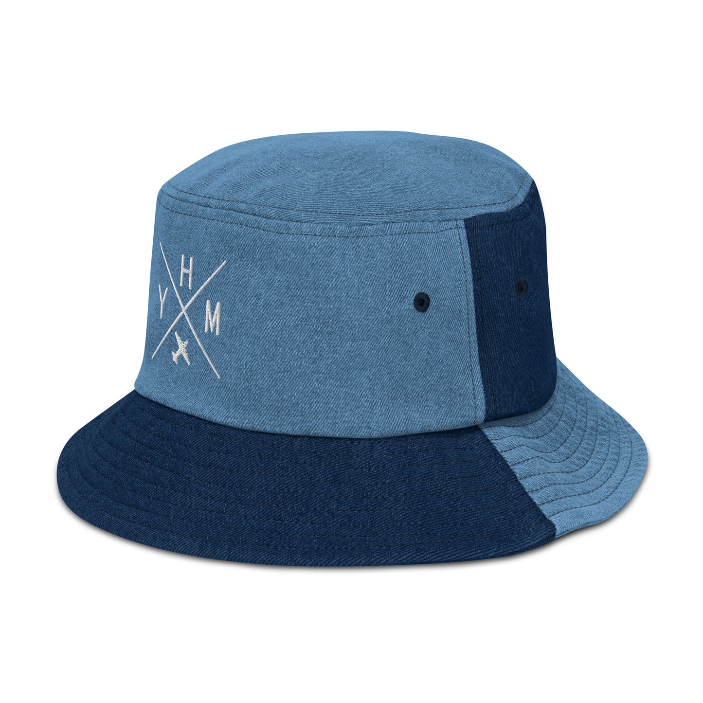 Crossed-X Denim Bucket Hat • White Embroidery