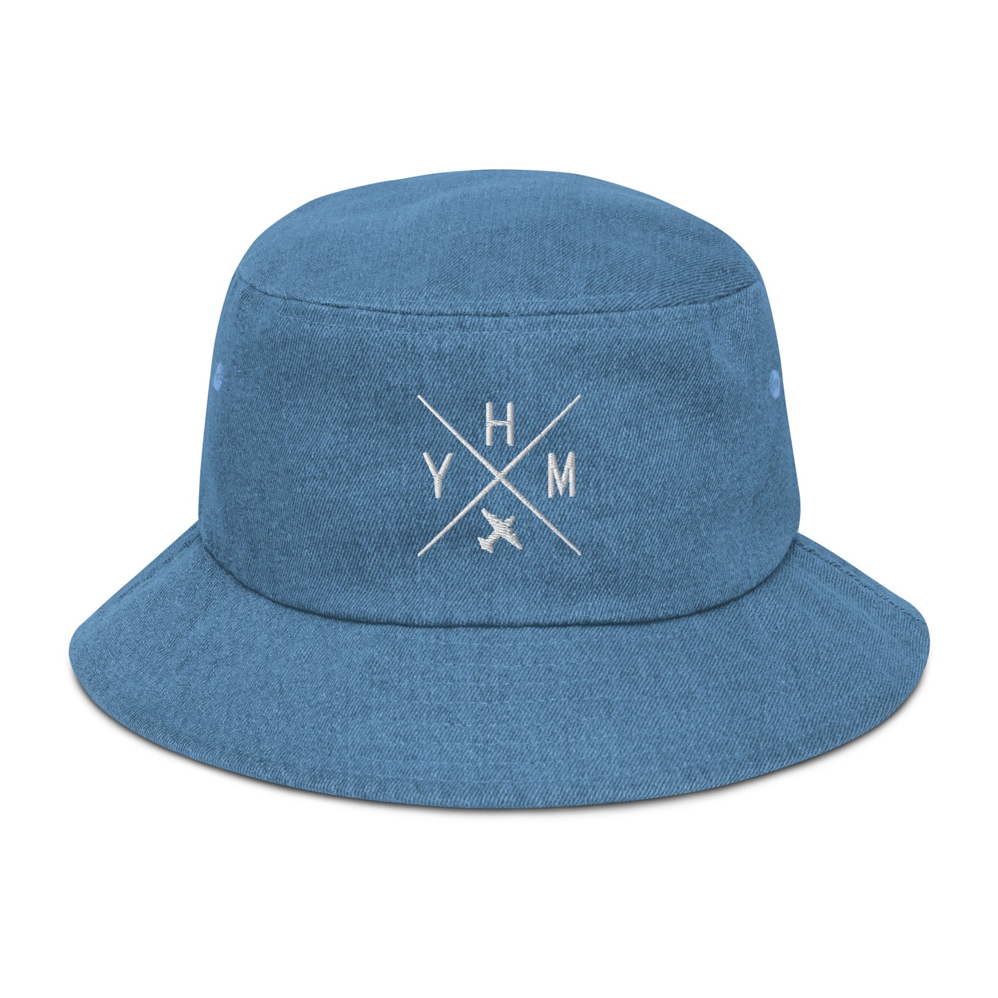 Crossed-X Denim Bucket Hat • White Embroidery