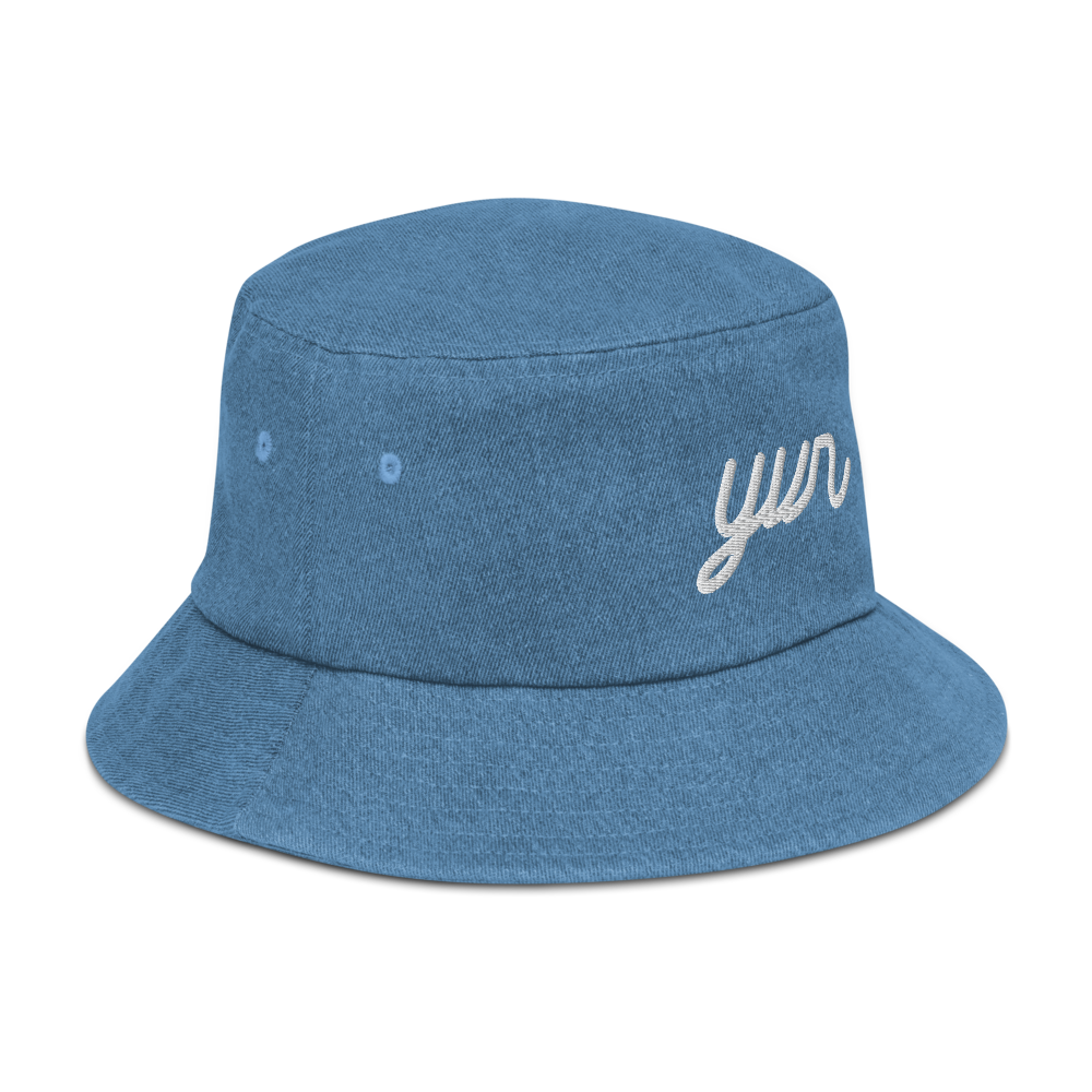 YHM Designs - YVR Vancouver Airport Code Denim Bucket Hat - Vintage Script Design - White Embroidery - Image 18