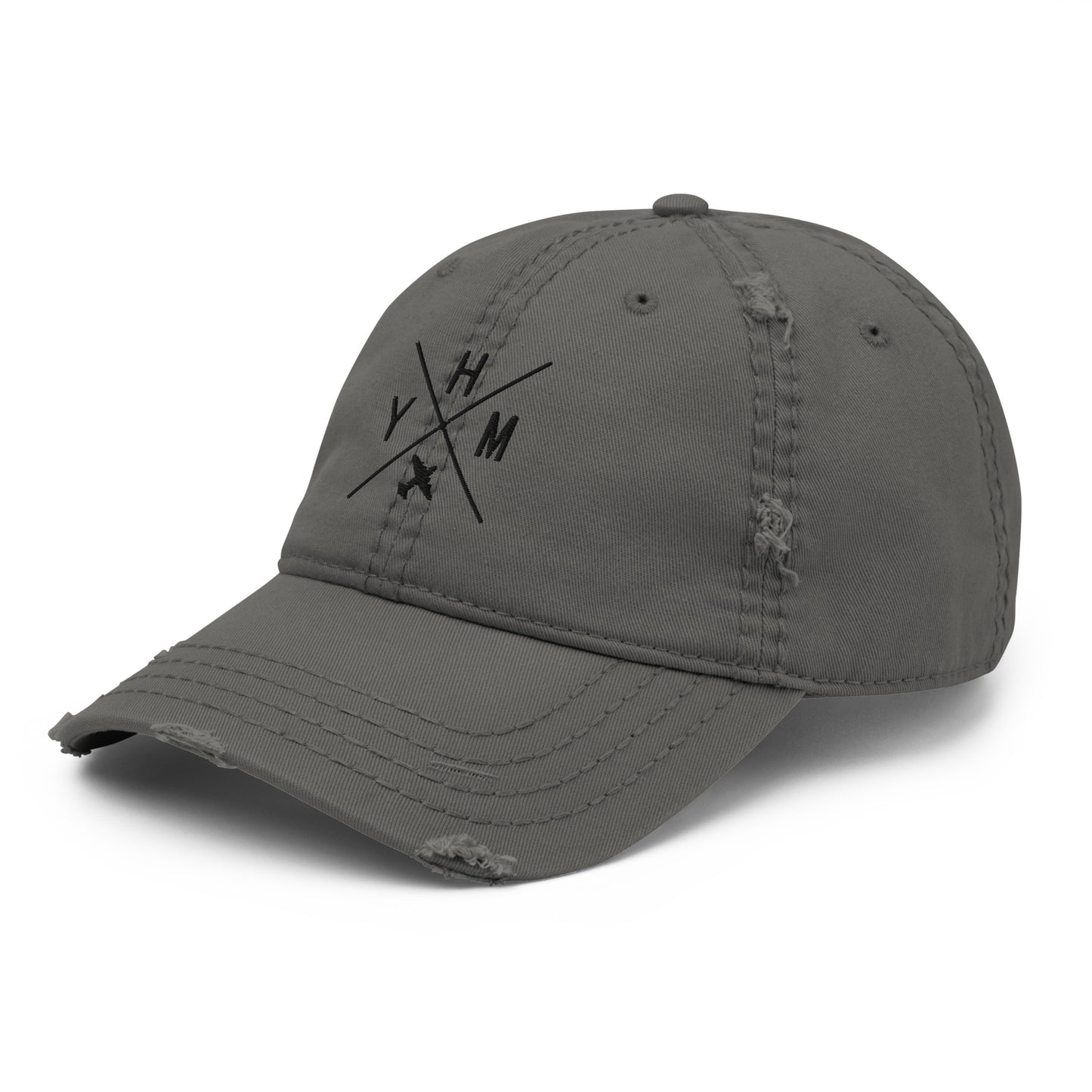 Crossed-X Distressed Dad Hat • Black Embroidery