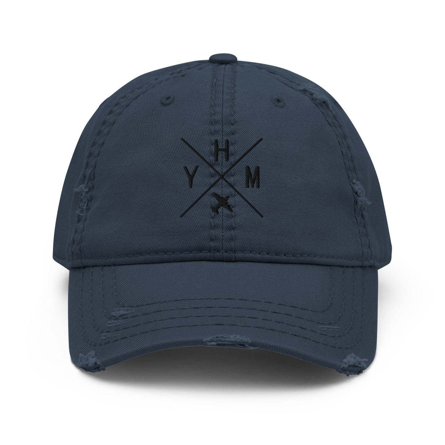 Crossed-X Distressed Dad Hat • Black Embroidery