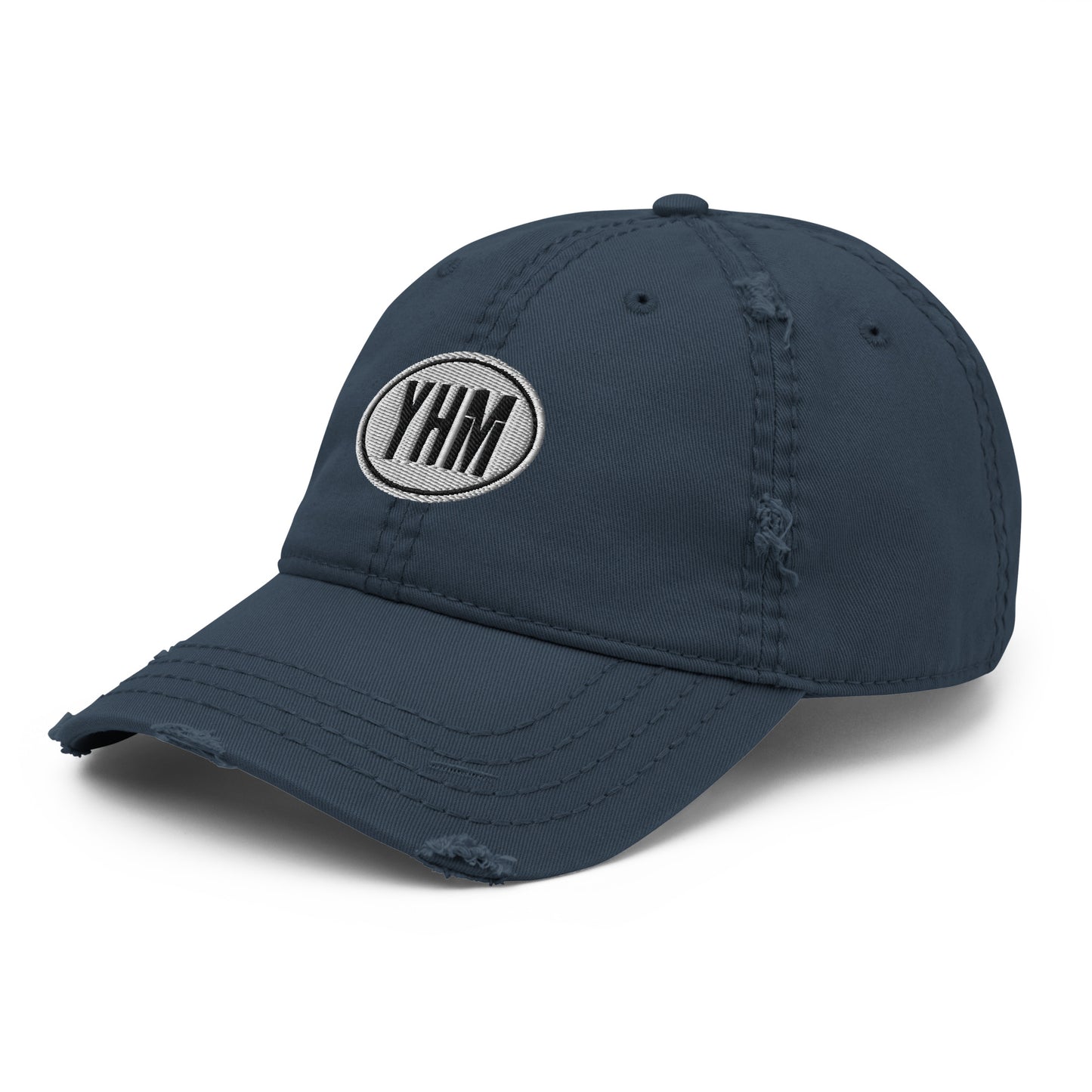 Oval Car Sticker Distressed Dad Hat • Black and White Embroidery