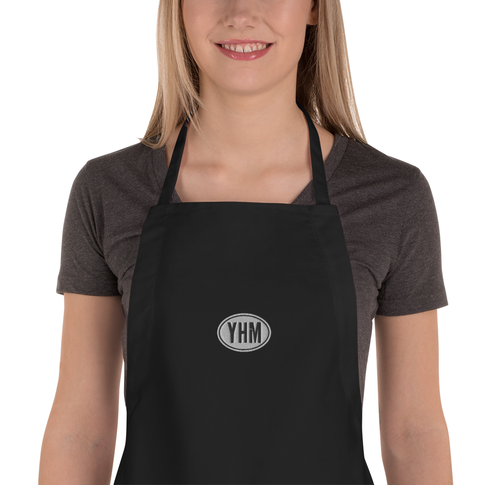 Oval Car Sticker Apron • Black and White Embroidery