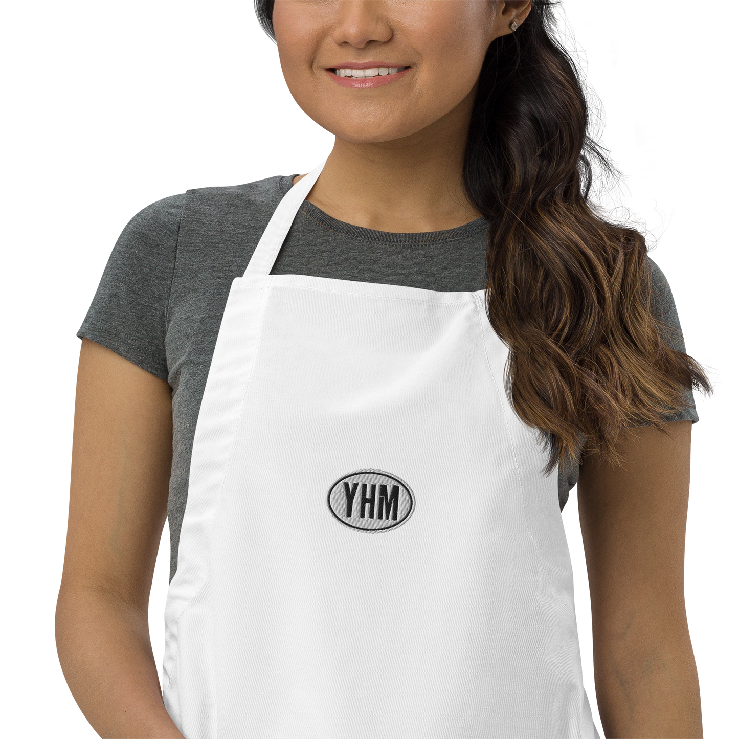 Oval Car Sticker Apron • Black and White Embroidery