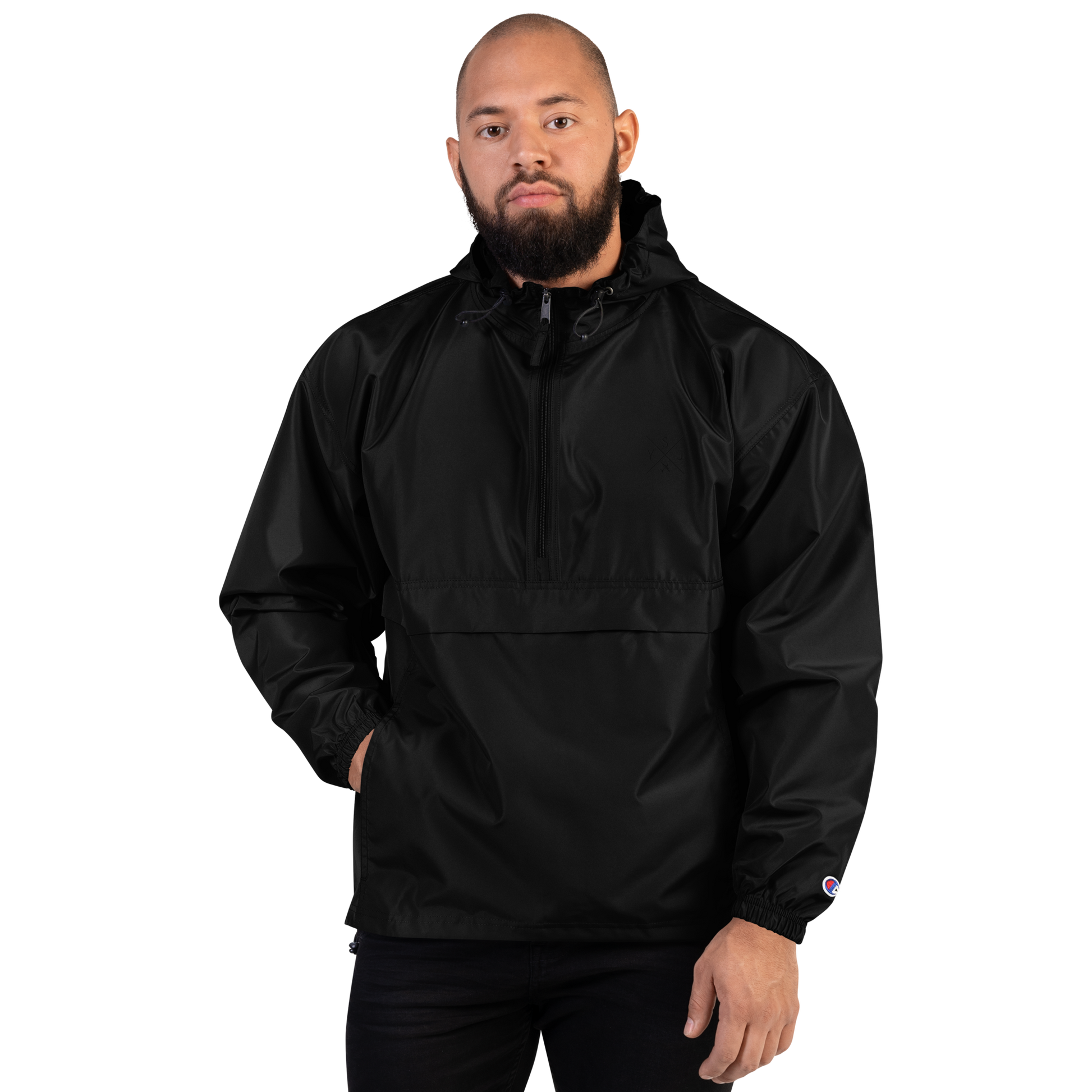 YHM Designs - YSJ Saint John Champion Packable Jacket - Crossed-X Design with Airport Code and Vintage Propliner - Black Embroidery - Image 09