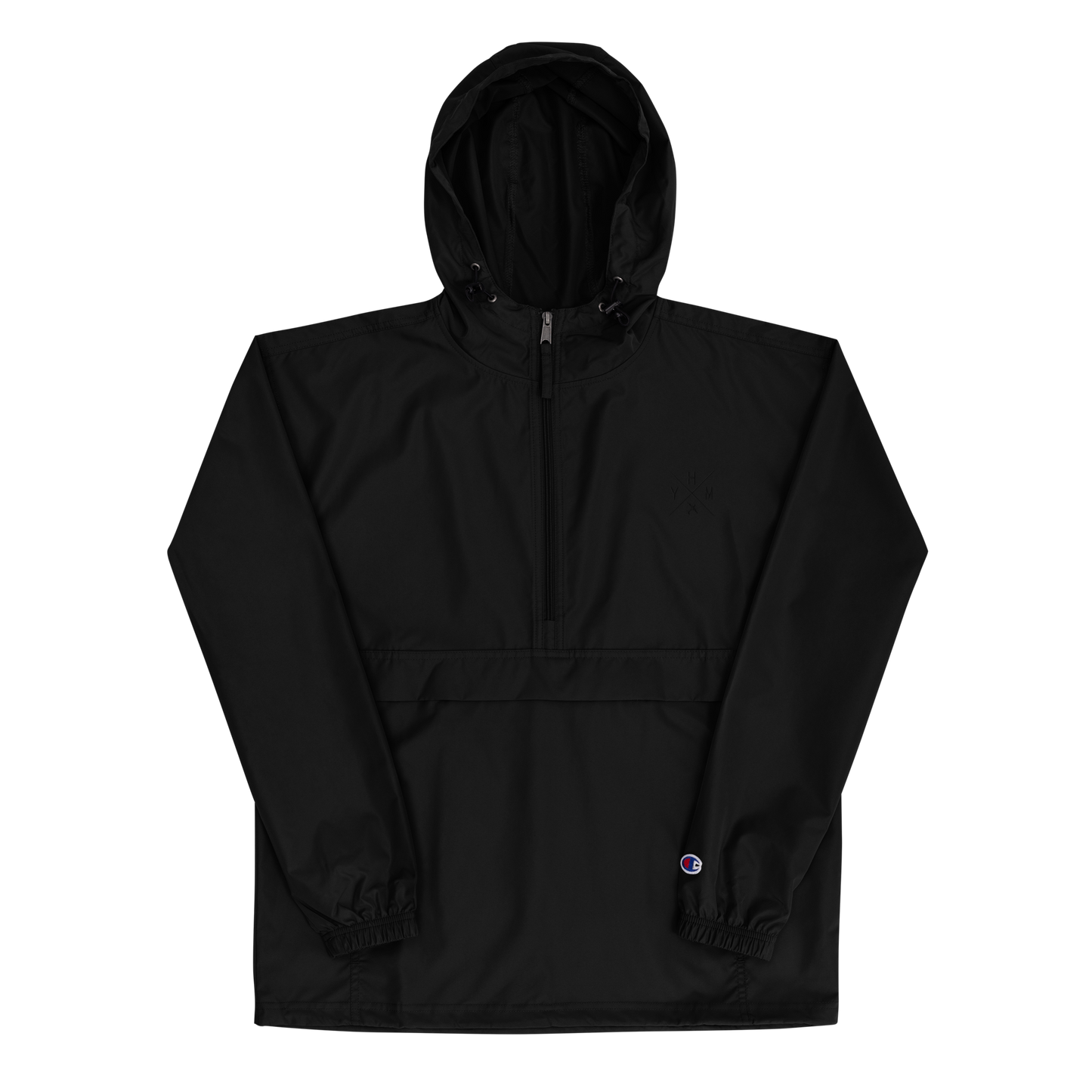 Crossed-X Embroidered Champion Packable Jacket • Black Embroidery
