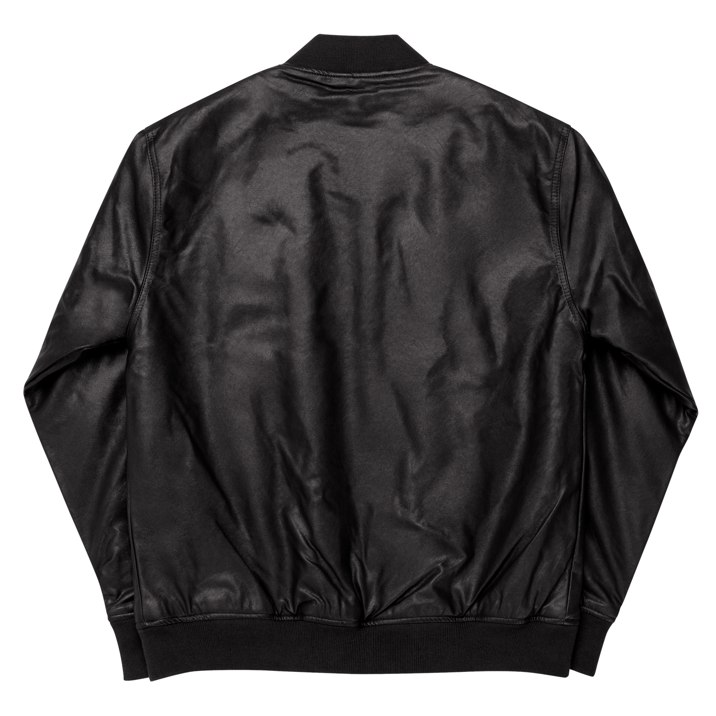 Crossed-X Faux Leather Bomber Jacket • Black Embroidery