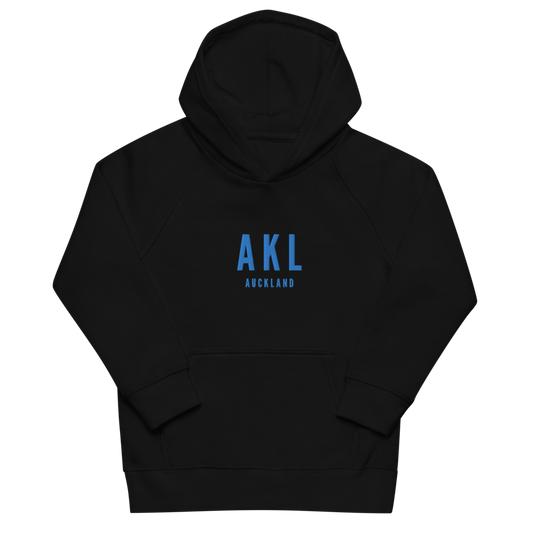 YHM Designs - AKL Auckland Kid's Sustainable Eco Hoodie - Embroidered with City Name and Airport Code - Image 02