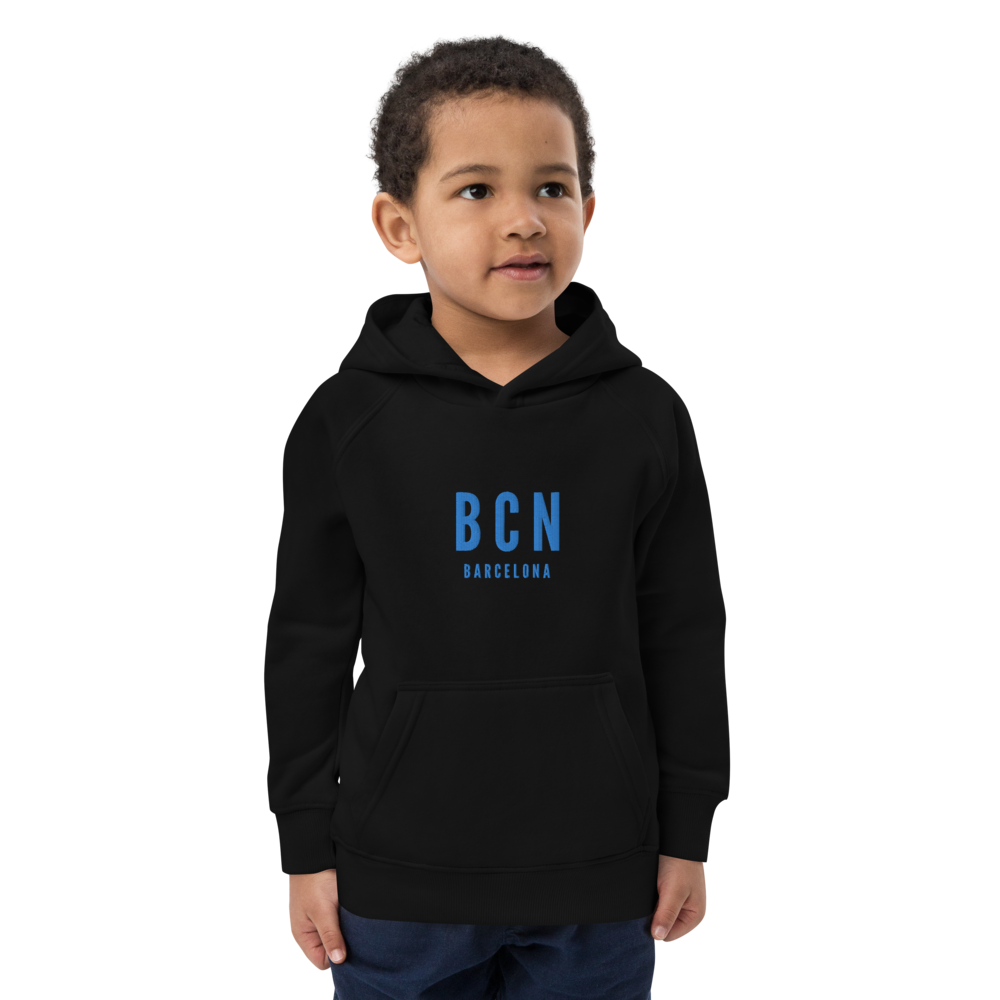YHM Designs - BCN Barcelona Kid's Sustainable Eco Hoodie - Embroidered with City Name and Airport Code - Image 05