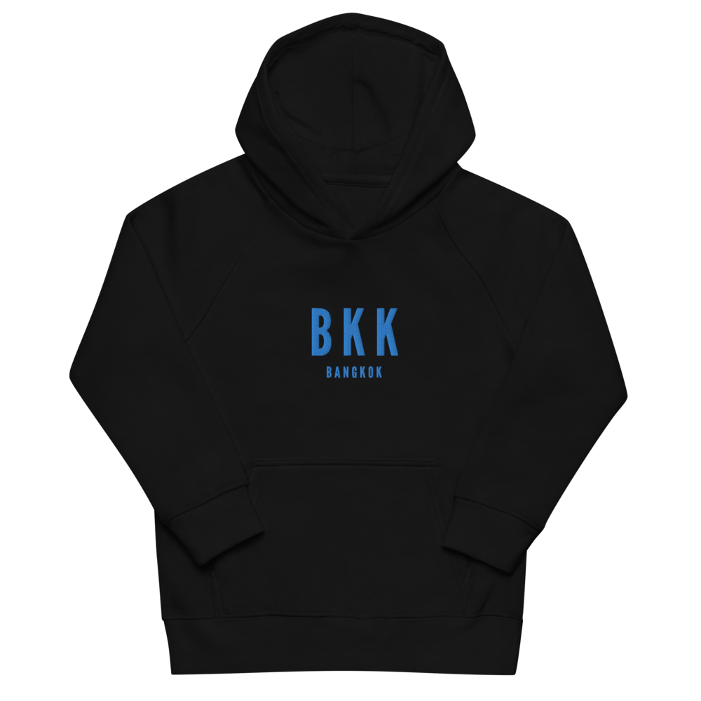 YHM Designs - BKK Bangkok Kid's Sustainable Eco Hoodie - Embroidered with City Name and Airport Code - Image 02