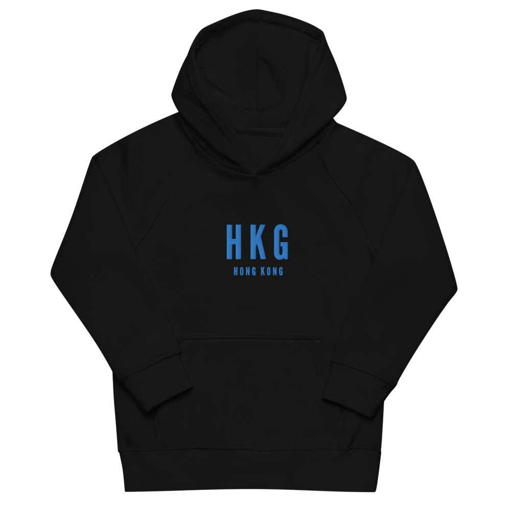 YHM Designs - HKG Hong Kong Kid's Sustainable Eco Hoodie - Embroidered with City Name and Airport Code - Image 02