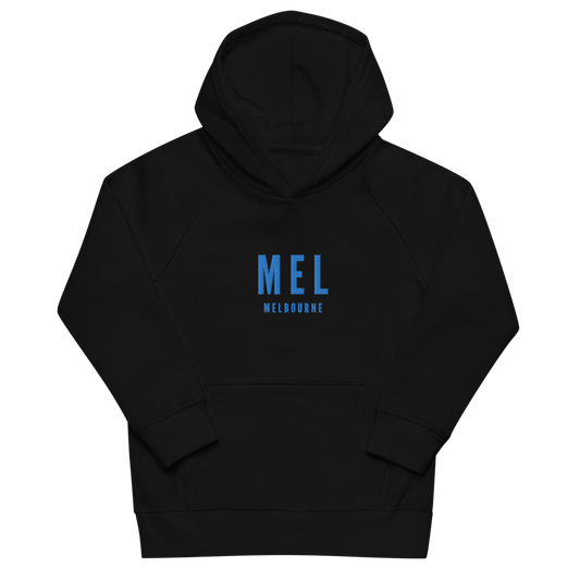 YHM Designs - MEL Melbourne Kid's Sustainable Eco Hoodie - Embroidered with City Name and Airport Code - Image 02