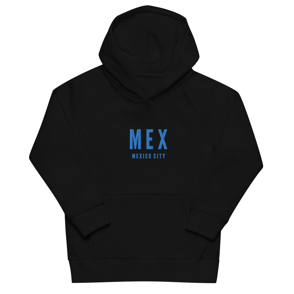 YHM Designs - MEX Mexico City Kid's Sustainable Eco Hoodie - Embroidered with City Name and Airport Code - Image 02