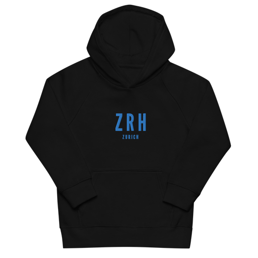 YHM Designs - ZRH Zurich Kid's Sustainable Eco Hoodie - Embroidered with City Name and Airport Code - Image 02