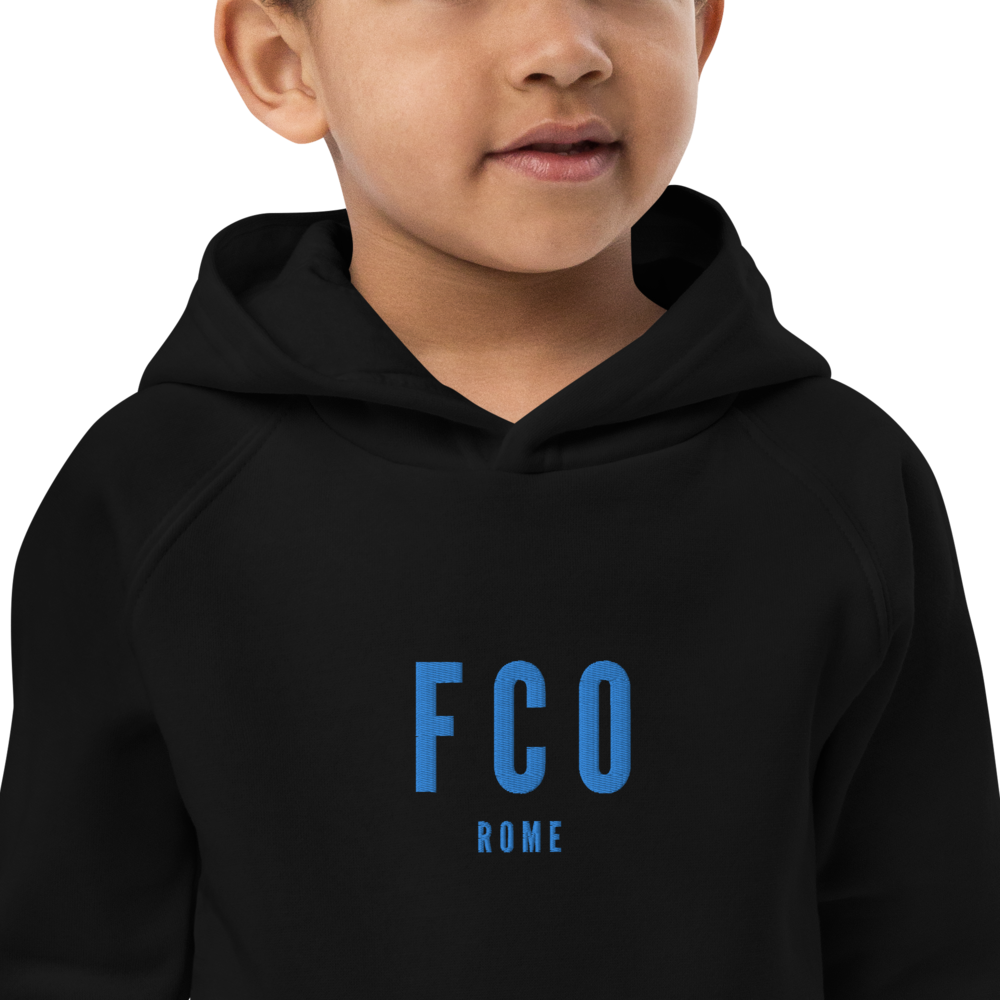 YHM Designs - FCO Rome Kid's Sustainable Eco Hoodie - Embroidered with City Name and Airport Code - Image 04