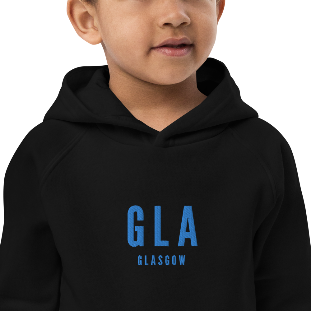 YHM Designs - GLA Glasgow Kid's Sustainable Eco Hoodie - Embroidered with City Name and Airport Code - Image 04