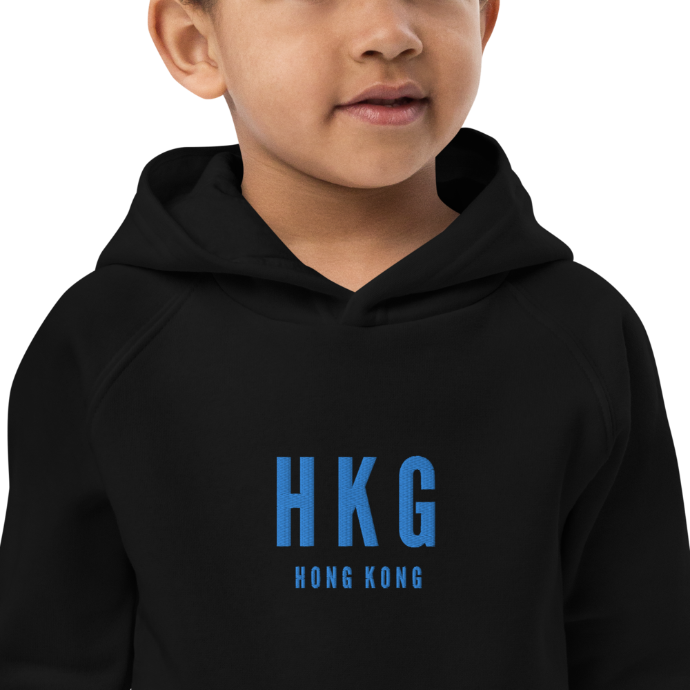 YHM Designs - HKG Hong Kong Kid's Sustainable Eco Hoodie - Embroidered with City Name and Airport Code - Image 04