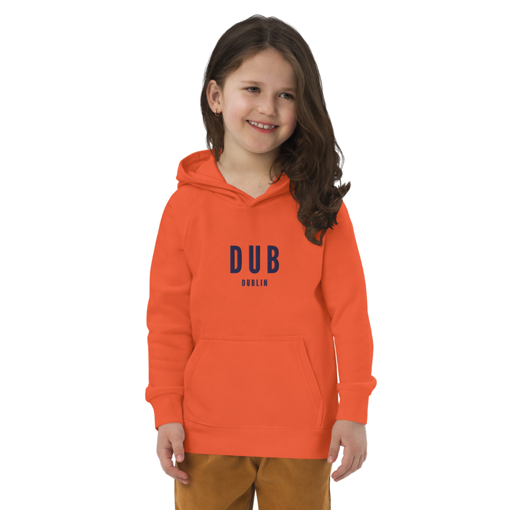 YHM Designs - DUB Dublin Kid's Sustainable Eco Hoodie - Embroidered with City Name and Airport Code - Image 04
