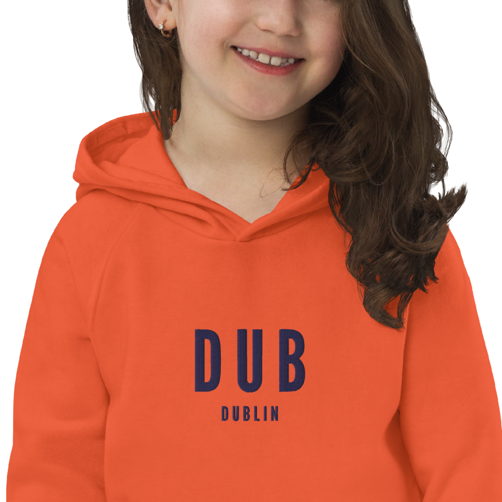 YHM Designs - DUB Dublin Kid's Sustainable Eco Hoodie - Embroidered with City Name and Airport Code - Image 05