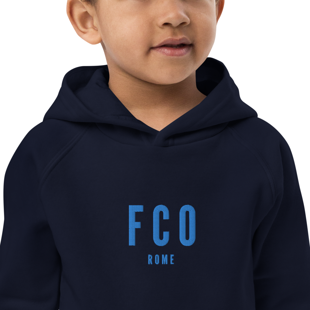 YHM Designs - FCO Rome Kid's Sustainable Eco Hoodie - Embroidered with City Name and Airport Code - Image 06