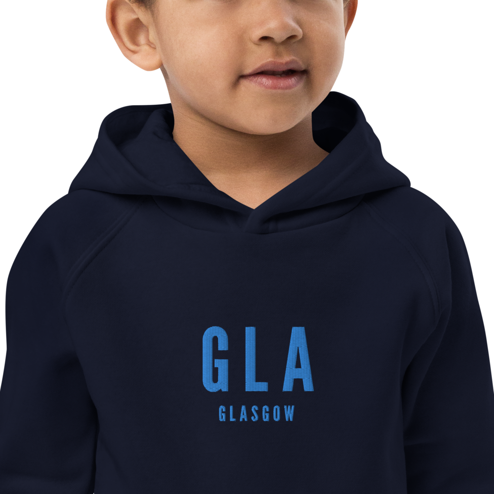 YHM Designs - GLA Glasgow Kid's Sustainable Eco Hoodie - Embroidered with City Name and Airport Code - Image 06