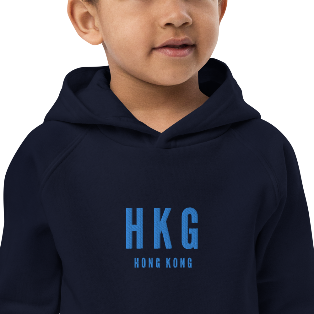 YHM Designs - HKG Hong Kong Kid's Sustainable Eco Hoodie - Embroidered with City Name and Airport Code - Image 06