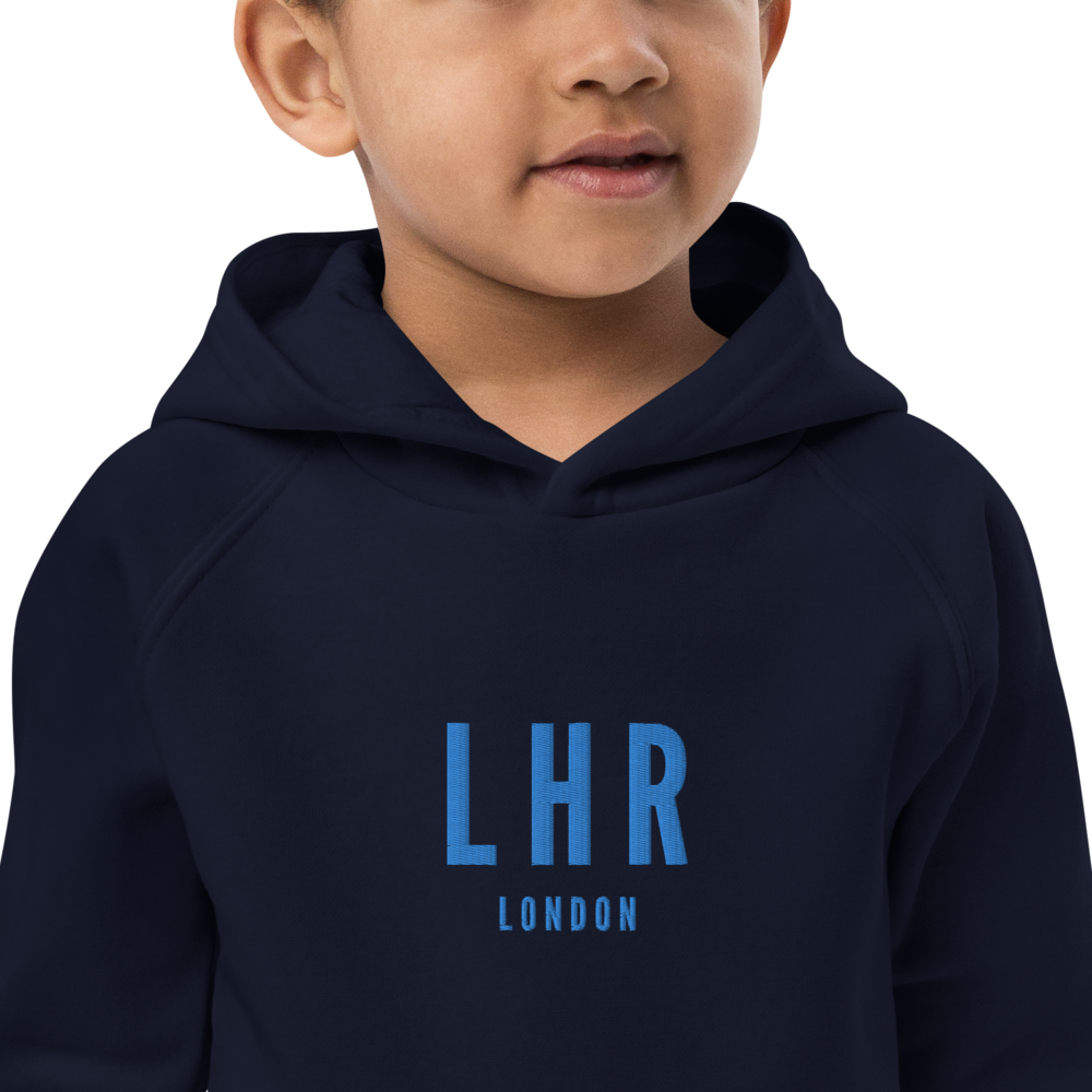 YHM Designs - LHR London Kid's Sustainable Eco Hoodie - Embroidered with City Name and Airport Code - Image 06