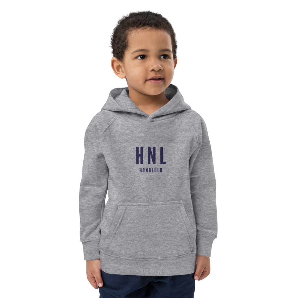 Kid's Sustainable Hoodie - Navy Blue • HNL Honolulu • YHM Designs - Image 02