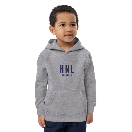 Kid's Sustainable Hoodie - Navy Blue • HNL Honolulu • YHM Designs - Image 02