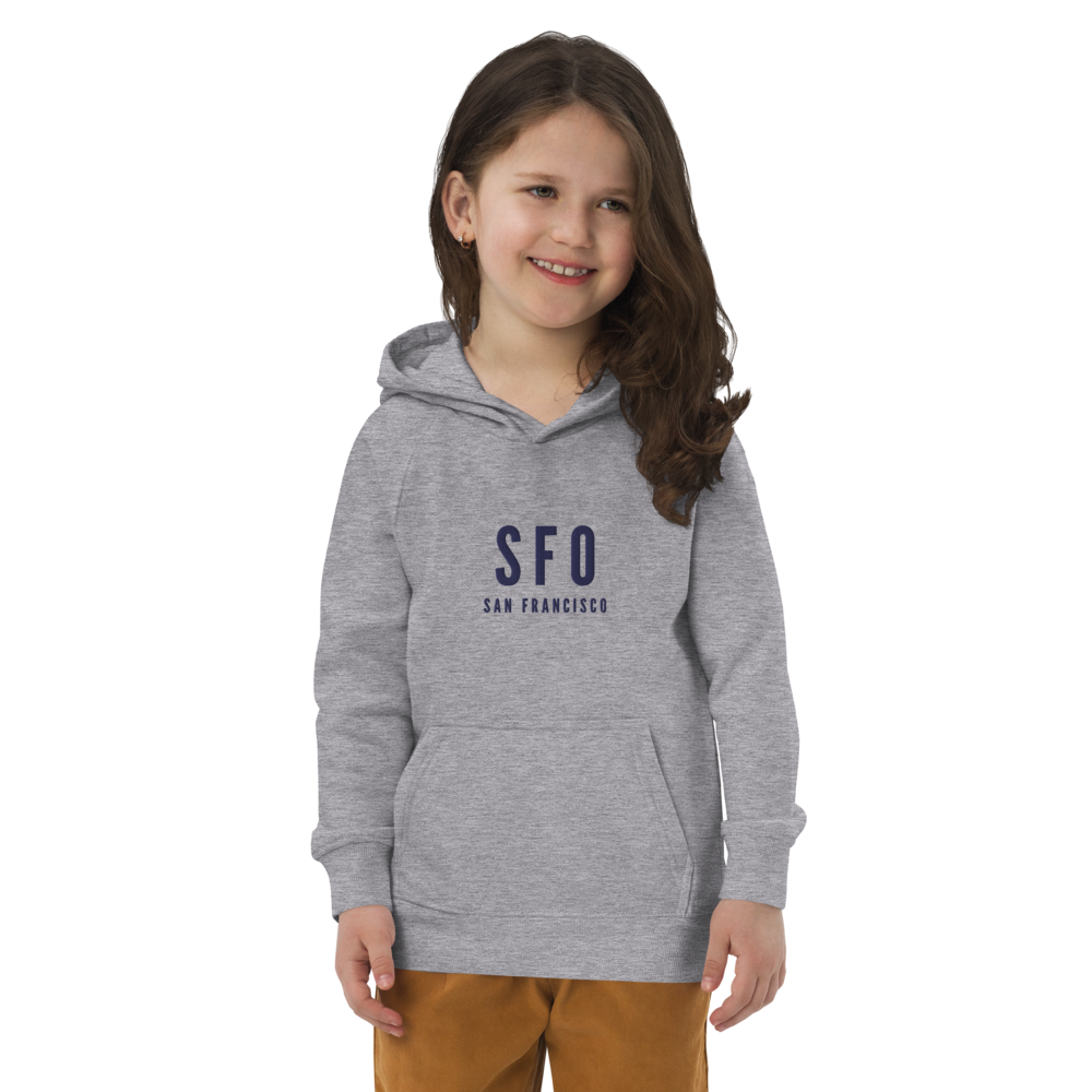 Kid's Sustainable Hoodie - Navy Blue • SFO San Francisco • YHM Designs - Image 01