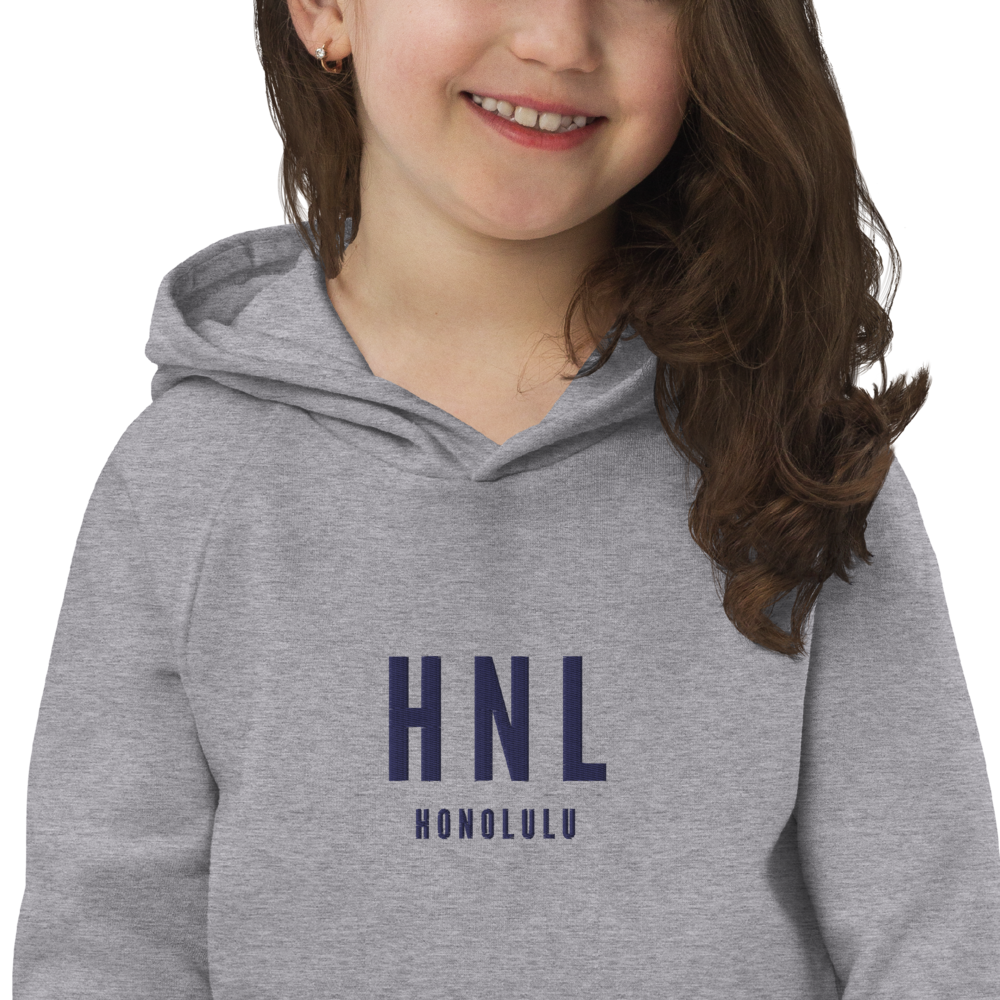 Kid's Sustainable Hoodie - Navy Blue • HNL Honolulu • YHM Designs - Image 04