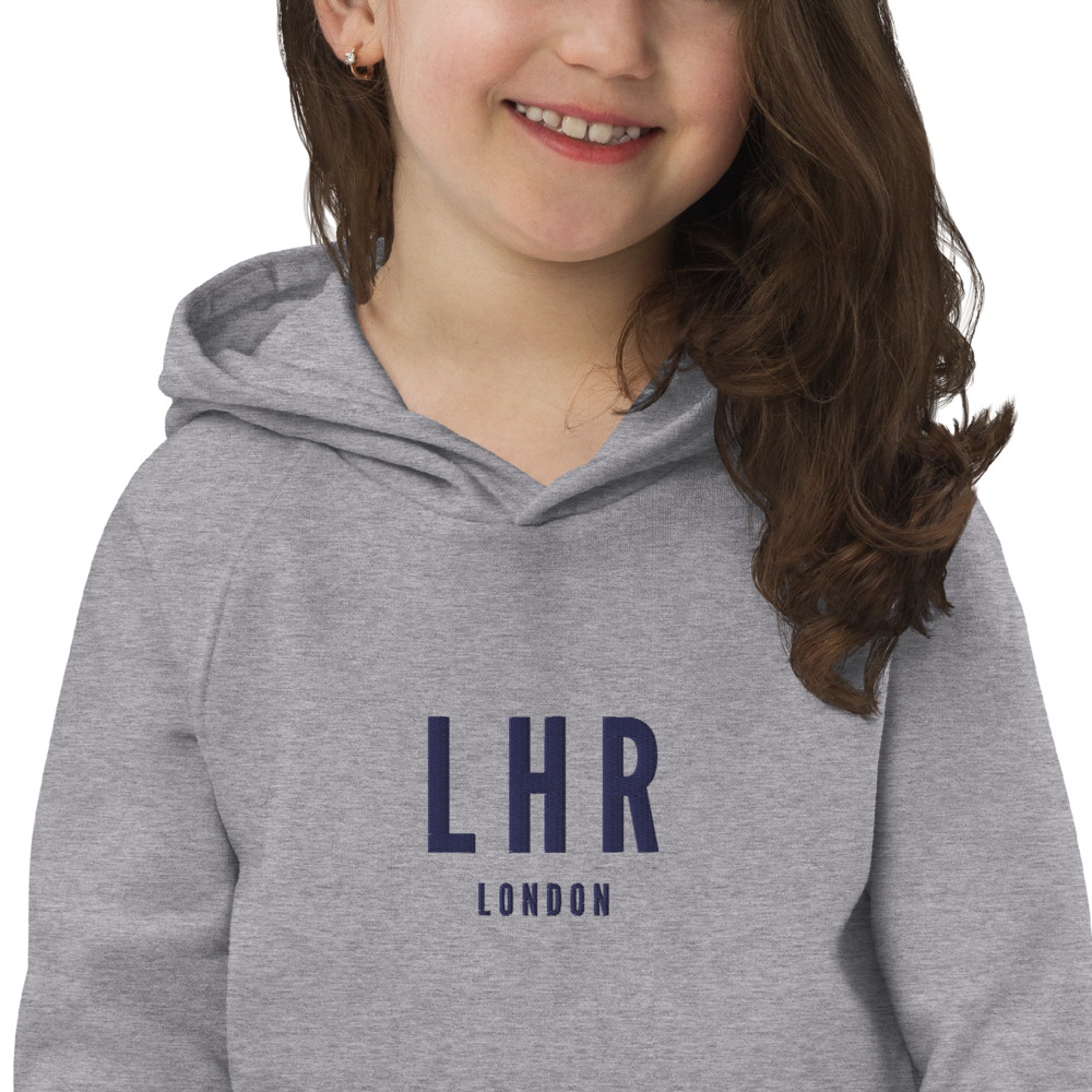 YHM Designs - LHR London Kid's Sustainable Eco Hoodie - Embroidered with City Name and Airport Code - Image 06